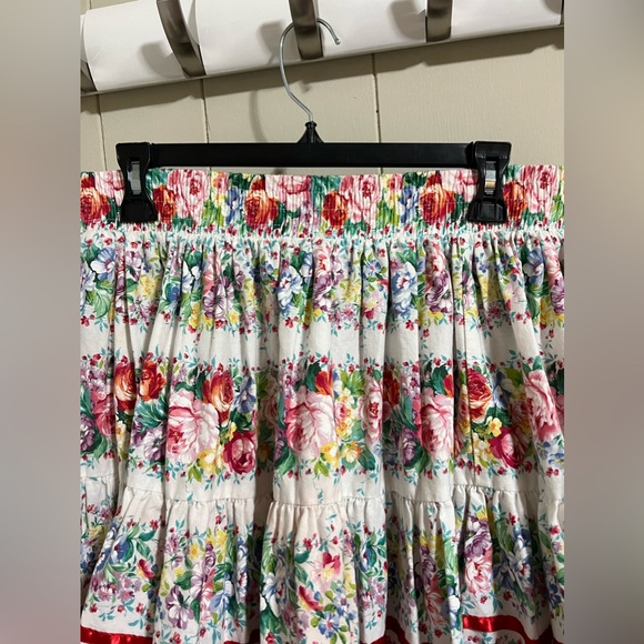 Square up full tiered floral ribbon skirt size large flowy flirty vintage retro - Picture 7 of 9